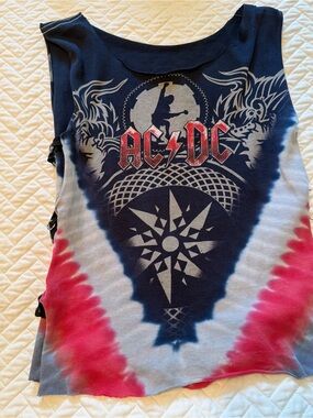 AC/DC Tie-Dye Graphic Tank Top - Navy, Red, Gray